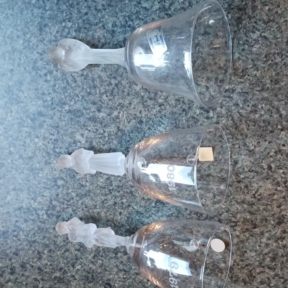 Lead Crystal Bells Signed 2 France 1 Italy